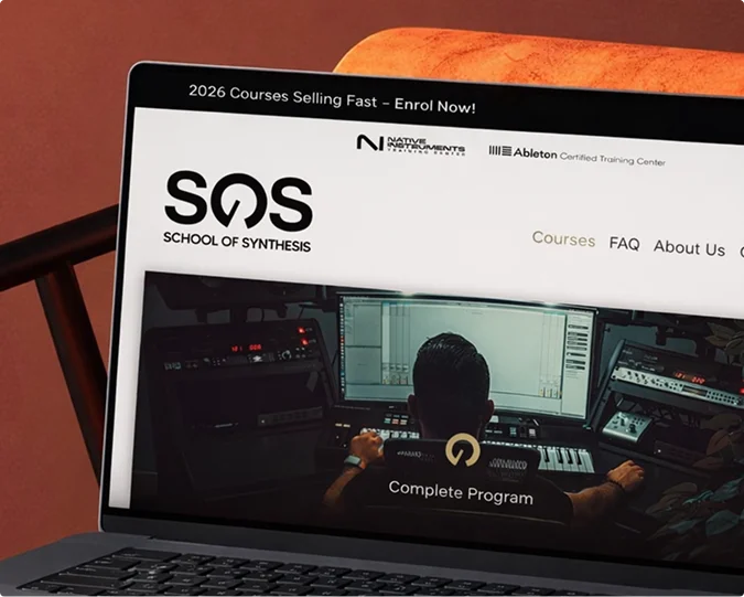 School of Synthesis website displayed on a laptop